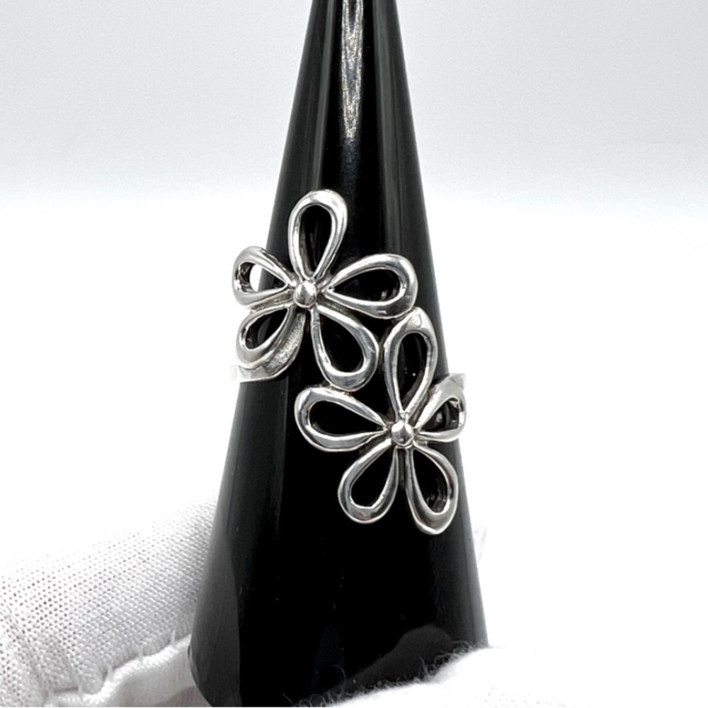 .925 Sterling Silver Double Flower Ring - Picture 1 of 17